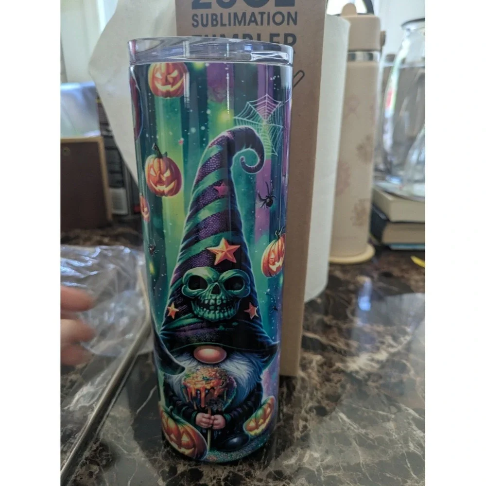 Halloween Gnome 20oz Sublimation Tumbler Stainless Steel Metal Straw NEW